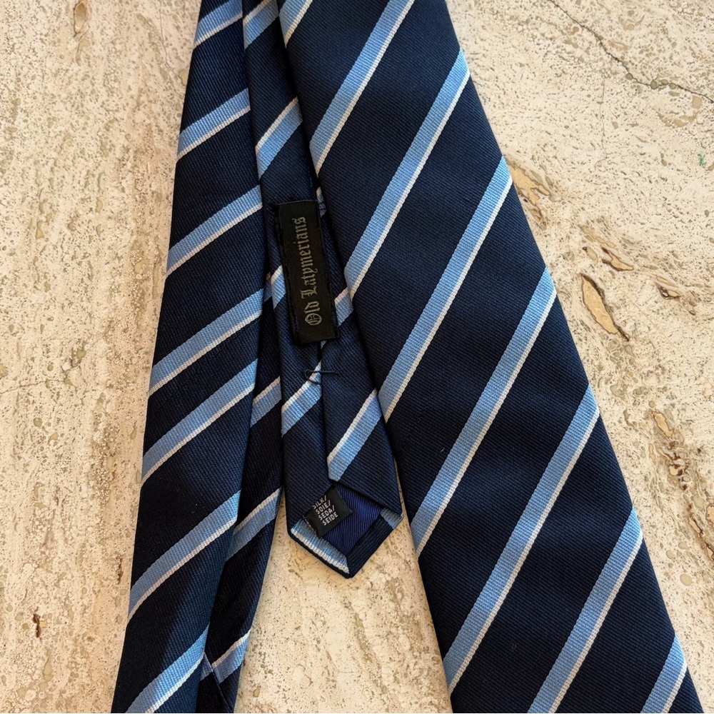 100% Silk Navy Blue Striped Tie